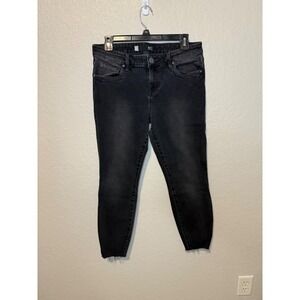 KUT from the Kloth Womens Black Wash Denim Raw Hem Crop Skinny Jeans